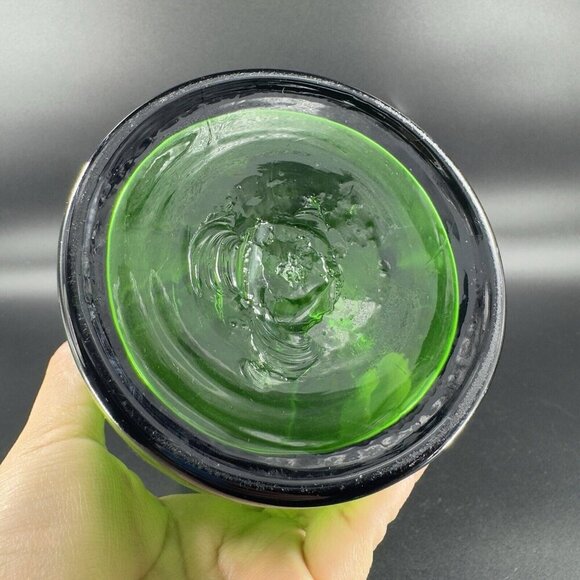 1970s Hand Blown Emerald Green Tall Cylinder Glass Vase Dimple Hand Made Vintage - Picture 11 of 14